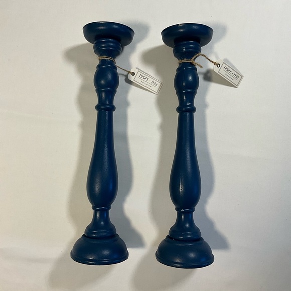 Fiddle & Fern Candle Holders Classic Blue Distressed - Picture 3 of 5